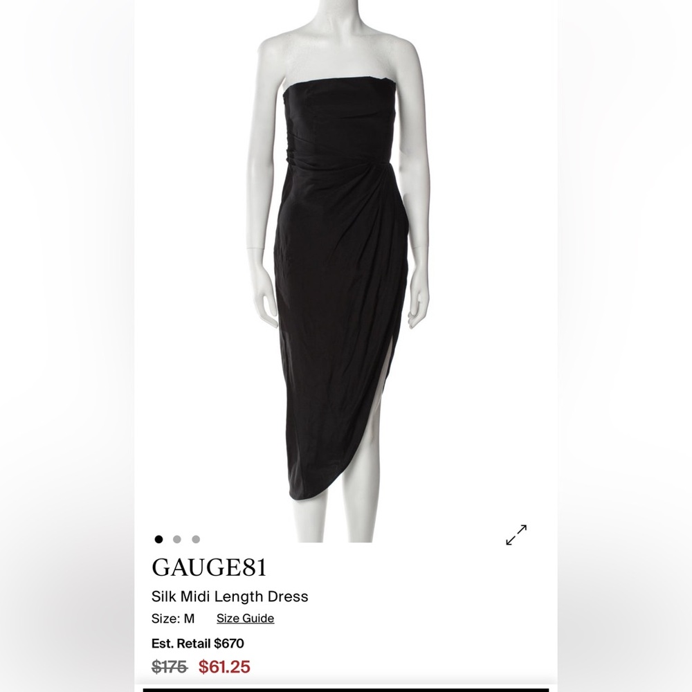 Gauge81 silk lica Black Strapless Midi Dress. Medium